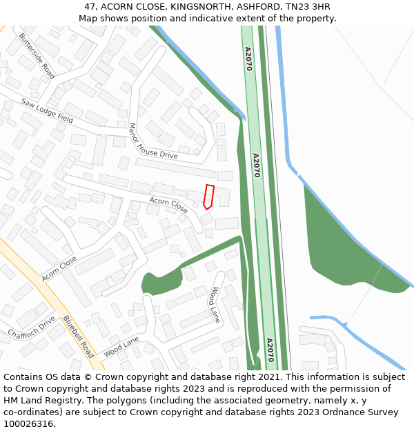 47, ACORN CLOSE, KINGSNORTH, ASHFORD, TN23 3HR: Location map and indicative extent of plot