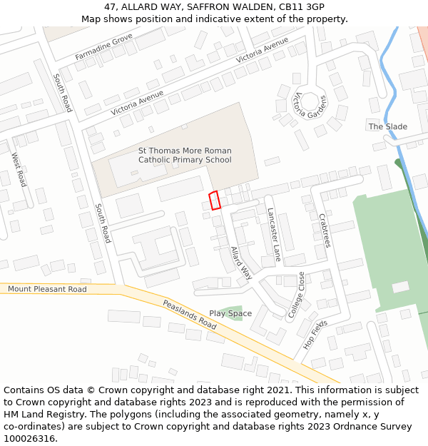 47, ALLARD WAY, SAFFRON WALDEN, CB11 3GP: Location map and indicative extent of plot