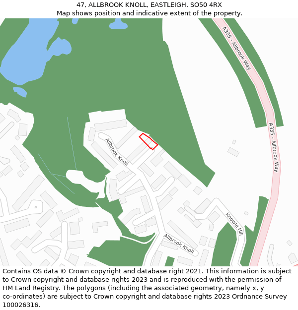 47, ALLBROOK KNOLL, EASTLEIGH, SO50 4RX: Location map and indicative extent of plot