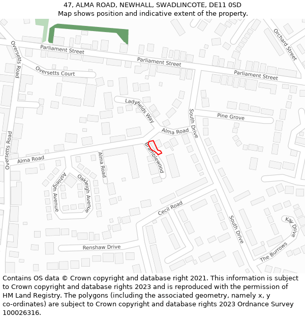 47, ALMA ROAD, NEWHALL, SWADLINCOTE, DE11 0SD: Location map and indicative extent of plot