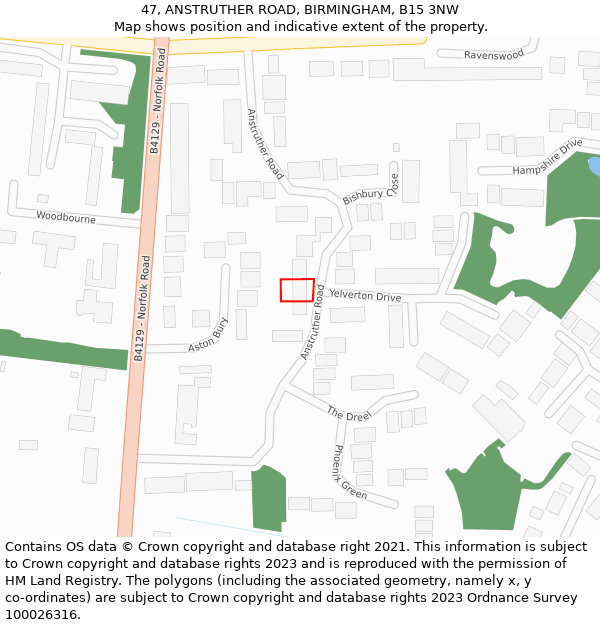 47, ANSTRUTHER ROAD, BIRMINGHAM, B15 3NW: Location map and indicative extent of plot