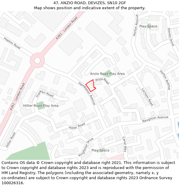 47, ANZIO ROAD, DEVIZES, SN10 2GF: Location map and indicative extent of plot