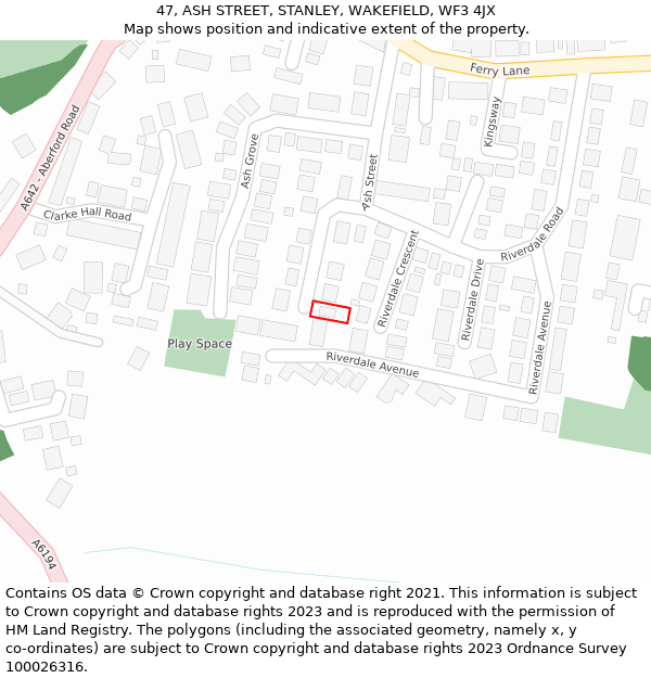 47, ASH STREET, STANLEY, WAKEFIELD, WF3 4JX: Location map and indicative extent of plot