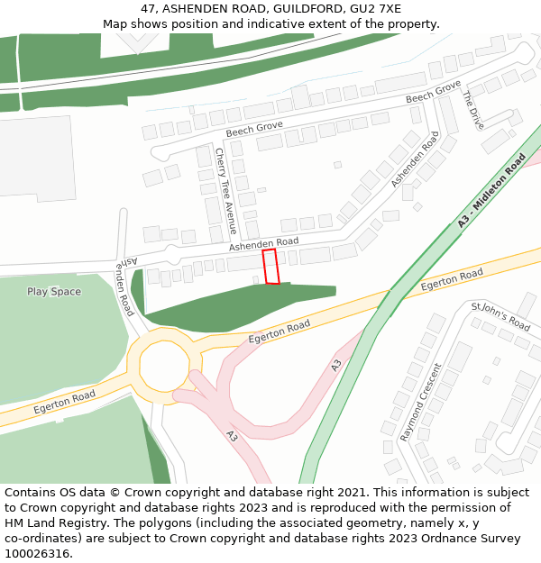 47, ASHENDEN ROAD, GUILDFORD, GU2 7XE: Location map and indicative extent of plot