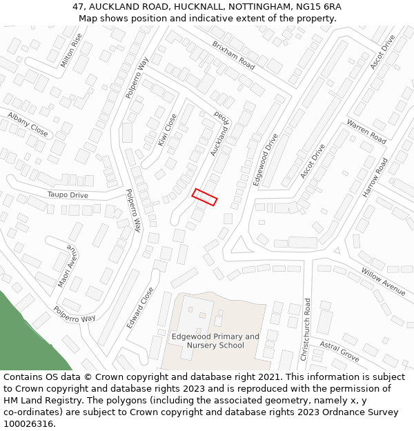 47, AUCKLAND ROAD, HUCKNALL, NOTTINGHAM, NG15 6RA: Location map and indicative extent of plot