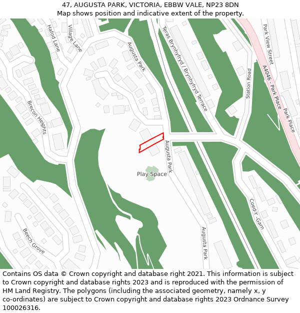 47, AUGUSTA PARK, VICTORIA, EBBW VALE, NP23 8DN: Location map and indicative extent of plot