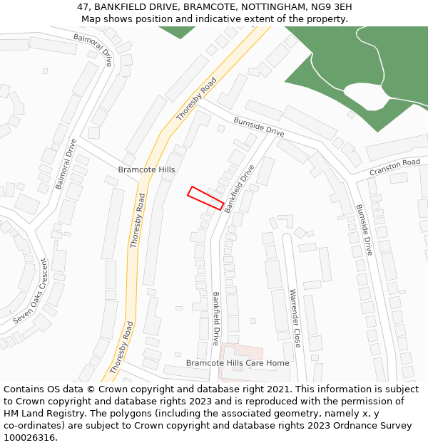 47, BANKFIELD DRIVE, BRAMCOTE, NOTTINGHAM, NG9 3EH: Location map and indicative extent of plot