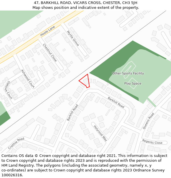47, BARKHILL ROAD, VICARS CROSS, CHESTER, CH3 5JH: Location map and indicative extent of plot