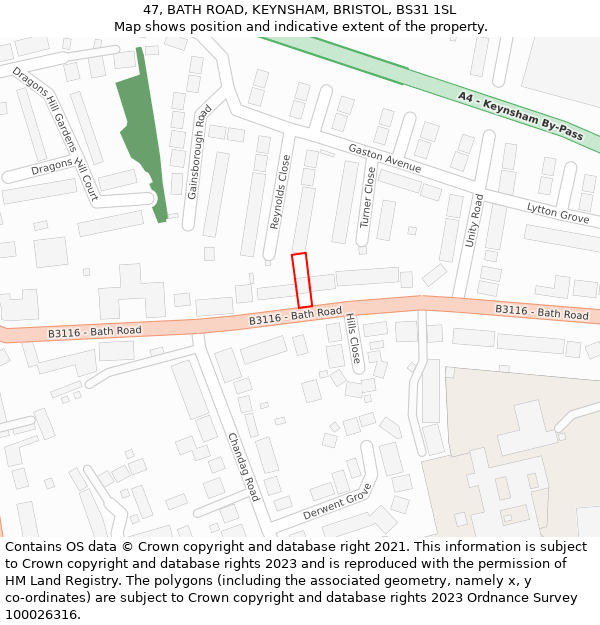47, BATH ROAD, KEYNSHAM, BRISTOL, BS31 1SL: Location map and indicative extent of plot