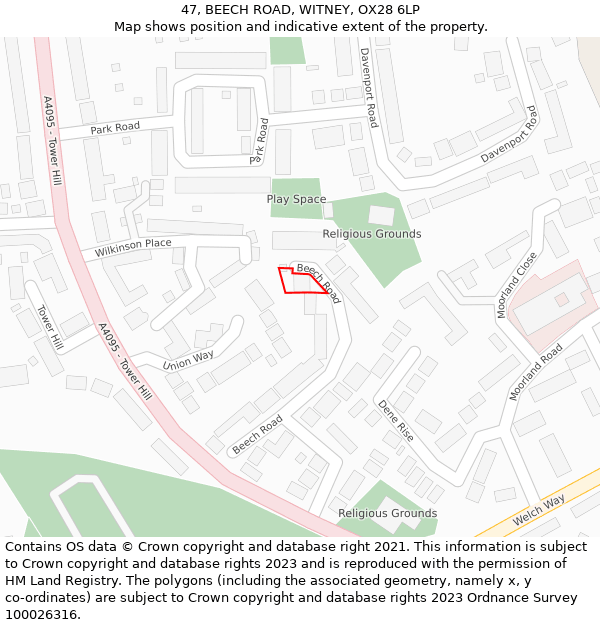 47, BEECH ROAD, WITNEY, OX28 6LP: Location map and indicative extent of plot