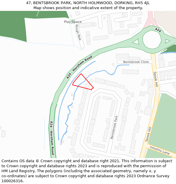 47, BENTSBROOK PARK, NORTH HOLMWOOD, DORKING, RH5 4JL: Location map and indicative extent of plot