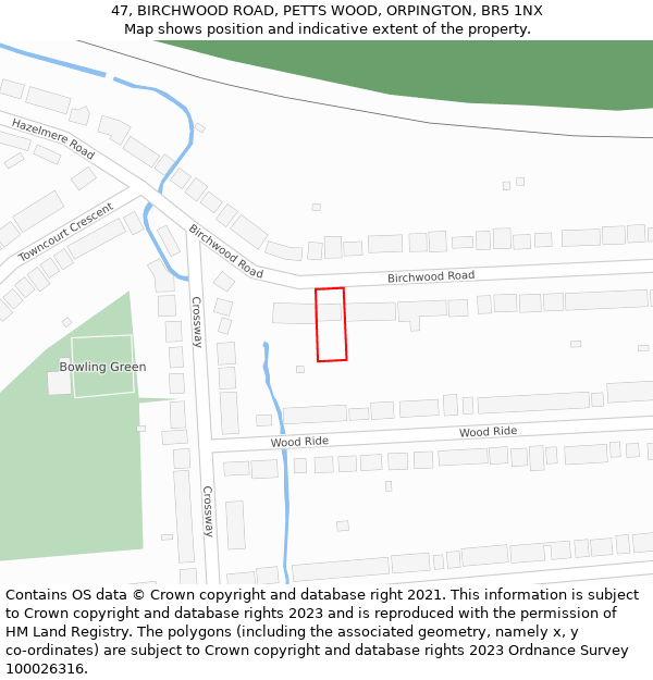 47, BIRCHWOOD ROAD, PETTS WOOD, ORPINGTON, BR5 1NX: Location map and indicative extent of plot