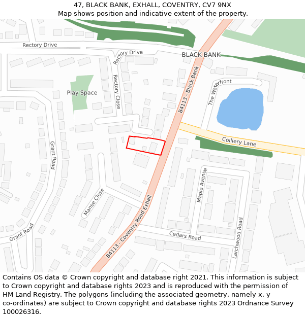 47, BLACK BANK, EXHALL, COVENTRY, CV7 9NX: Location map and indicative extent of plot