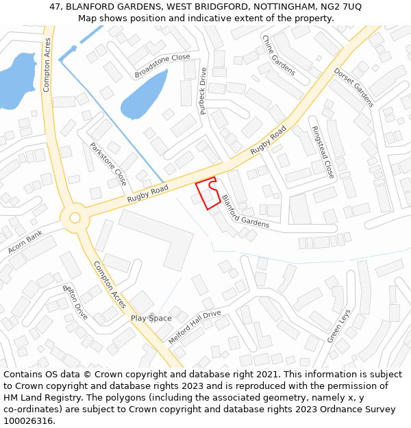 47, BLANFORD GARDENS, WEST BRIDGFORD, NOTTINGHAM, NG2 7UQ: Location map and indicative extent of plot