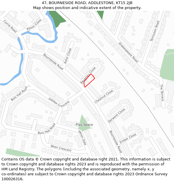 47, BOURNESIDE ROAD, ADDLESTONE, KT15 2JB: Location map and indicative extent of plot