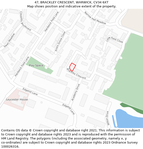 47, BRACKLEY CRESCENT, WARWICK, CV34 6XT: Location map and indicative extent of plot