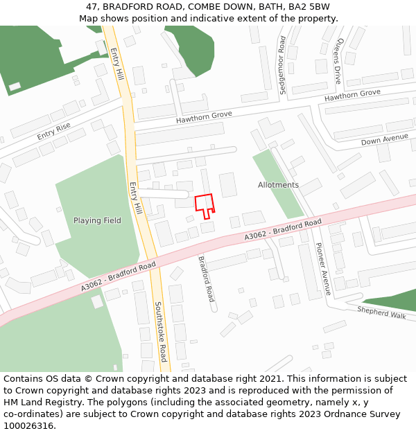 47, BRADFORD ROAD, COMBE DOWN, BATH, BA2 5BW: Location map and indicative extent of plot