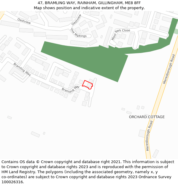 47, BRAMLING WAY, RAINHAM, GILLINGHAM, ME8 8FF: Location map and indicative extent of plot