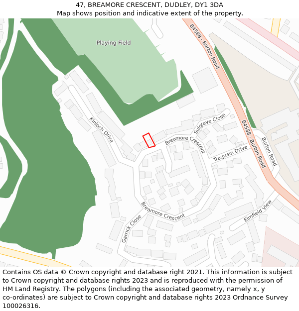 47, BREAMORE CRESCENT, DUDLEY, DY1 3DA: Location map and indicative extent of plot