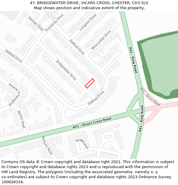 47, BRIDGEWATER DRIVE, VICARS CROSS, CHESTER, CH3 5LS: Location map and indicative extent of plot