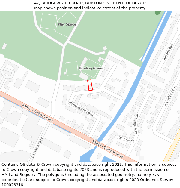 47, BRIDGEWATER ROAD, BURTON-ON-TRENT, DE14 2GD: Location map and indicative extent of plot