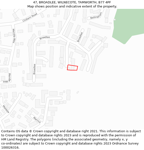 47, BROADLEE, WILNECOTE, TAMWORTH, B77 4PF: Location map and indicative extent of plot