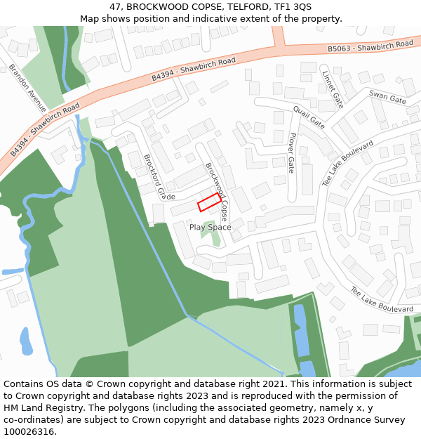 47, BROCKWOOD COPSE, TELFORD, TF1 3QS: Location map and indicative extent of plot