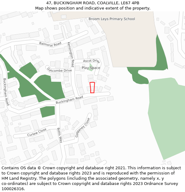 47, BUCKINGHAM ROAD, COALVILLE, LE67 4PB: Location map and indicative extent of plot
