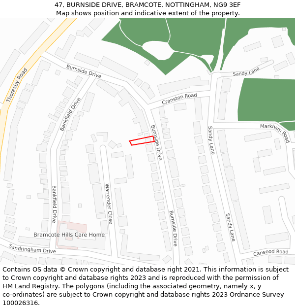 47, BURNSIDE DRIVE, BRAMCOTE, NOTTINGHAM, NG9 3EF: Location map and indicative extent of plot