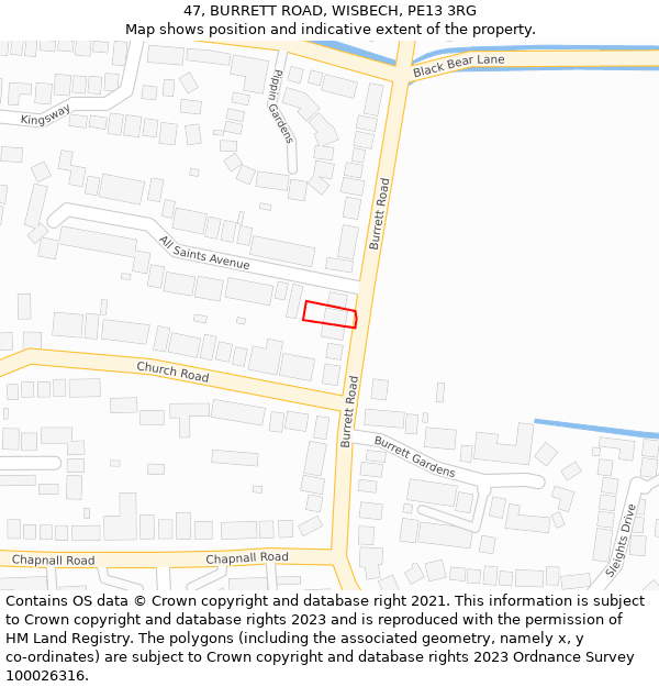 47, BURRETT ROAD, WISBECH, PE13 3RG: Location map and indicative extent of plot