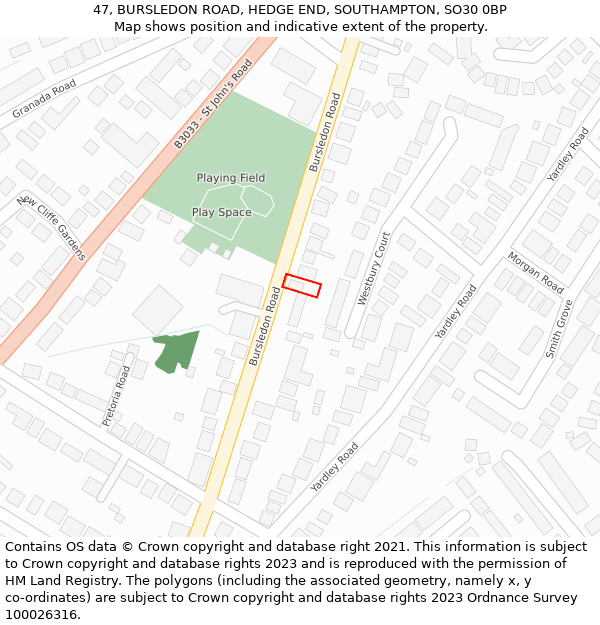 47, BURSLEDON ROAD, HEDGE END, SOUTHAMPTON, SO30 0BP: Location map and indicative extent of plot