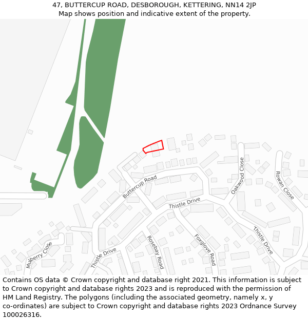 47, BUTTERCUP ROAD, DESBOROUGH, KETTERING, NN14 2JP: Location map and indicative extent of plot