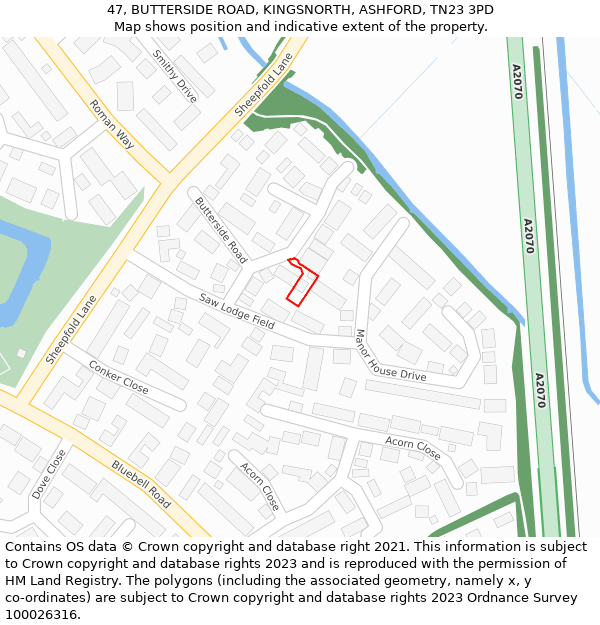 47, BUTTERSIDE ROAD, KINGSNORTH, ASHFORD, TN23 3PD: Location map and indicative extent of plot