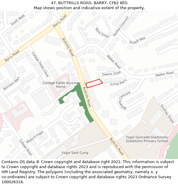 47, BUTTRILLS ROAD, BARRY, CF62 8EG: Location map and indicative extent of plot