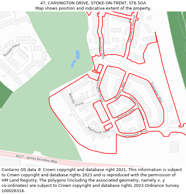 47, CARSINGTON DRIVE, STOKE-ON-TRENT, ST6 5GA: Location map and indicative extent of plot