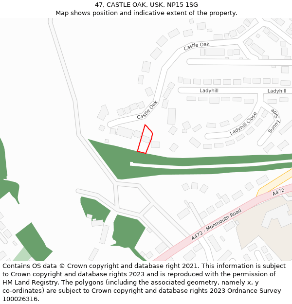 47, CASTLE OAK, USK, NP15 1SG: Location map and indicative extent of plot