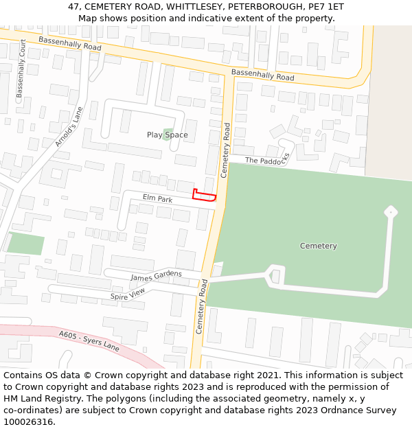 47, CEMETERY ROAD, WHITTLESEY, PETERBOROUGH, PE7 1ET: Location map and indicative extent of plot