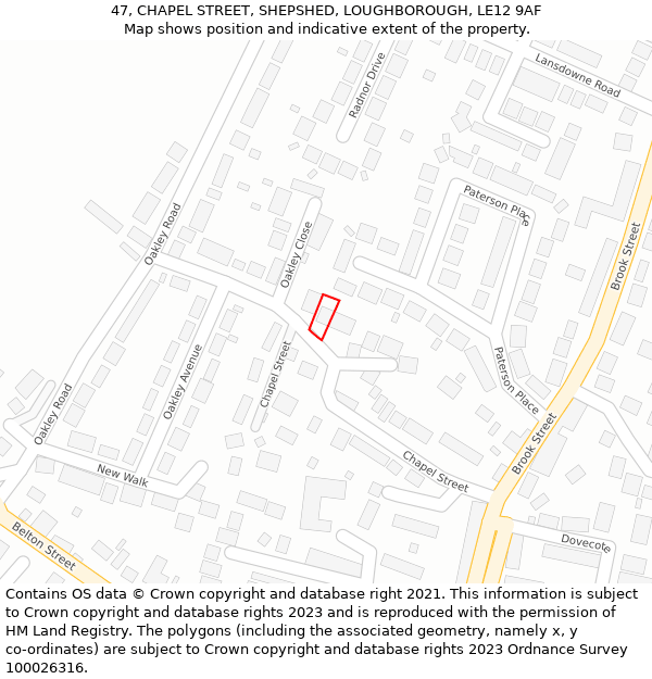 47, CHAPEL STREET, SHEPSHED, LOUGHBOROUGH, LE12 9AF: Location map and indicative extent of plot