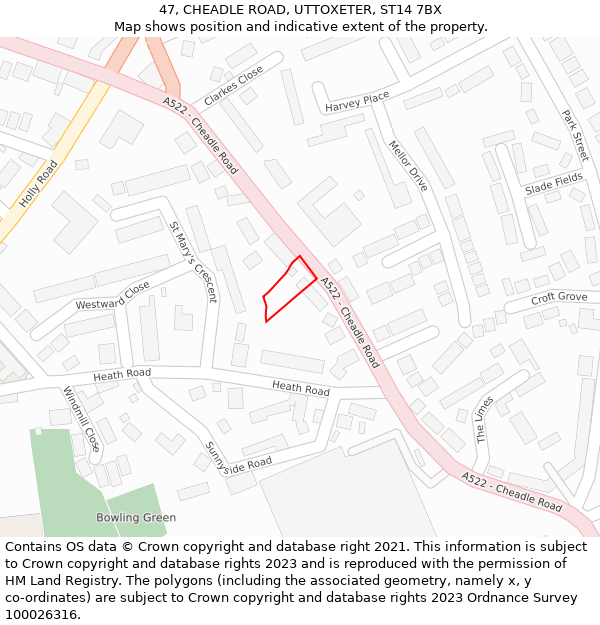 47, CHEADLE ROAD, UTTOXETER, ST14 7BX: Location map and indicative extent of plot