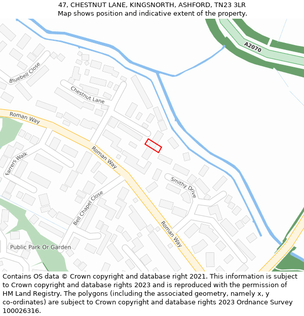 47, CHESTNUT LANE, KINGSNORTH, ASHFORD, TN23 3LR: Location map and indicative extent of plot