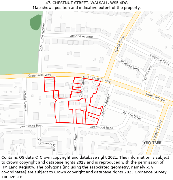 47, CHESTNUT STREET, WALSALL, WS5 4DG: Location map and indicative extent of plot