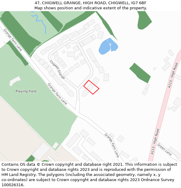 47, CHIGWELL GRANGE, HIGH ROAD, CHIGWELL, IG7 6BF: Location map and indicative extent of plot