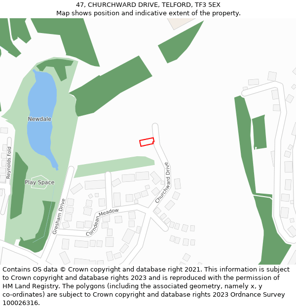 47, CHURCHWARD DRIVE, TELFORD, TF3 5EX: Location map and indicative extent of plot