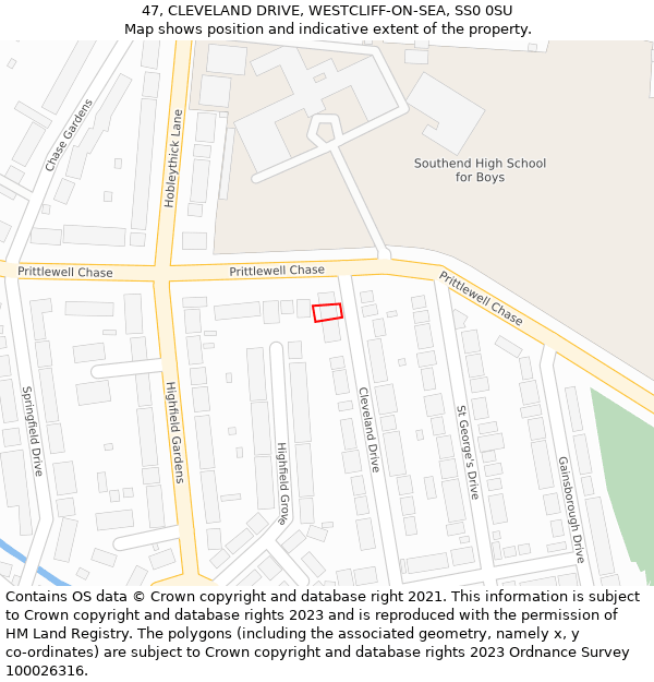 47, CLEVELAND DRIVE, WESTCLIFF-ON-SEA, SS0 0SU: Location map and indicative extent of plot