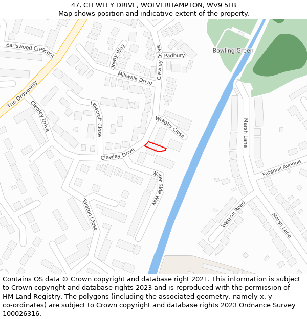 47, CLEWLEY DRIVE, WOLVERHAMPTON, WV9 5LB: Location map and indicative extent of plot