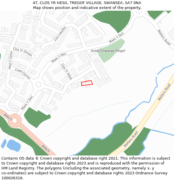 47, CLOS YR HESG, TREGOF VILLAGE, SWANSEA, SA7 0NA: Location map and indicative extent of plot