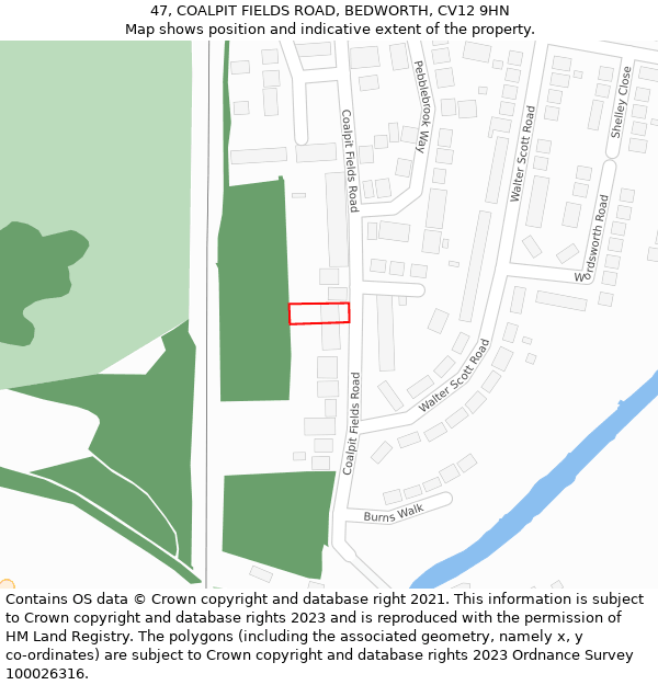 47, COALPIT FIELDS ROAD, BEDWORTH, CV12 9HN: Location map and indicative extent of plot