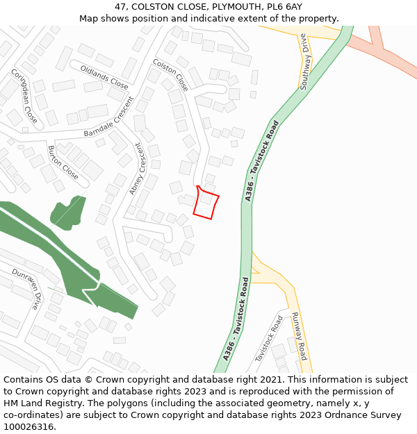47, COLSTON CLOSE, PLYMOUTH, PL6 6AY: Location map and indicative extent of plot