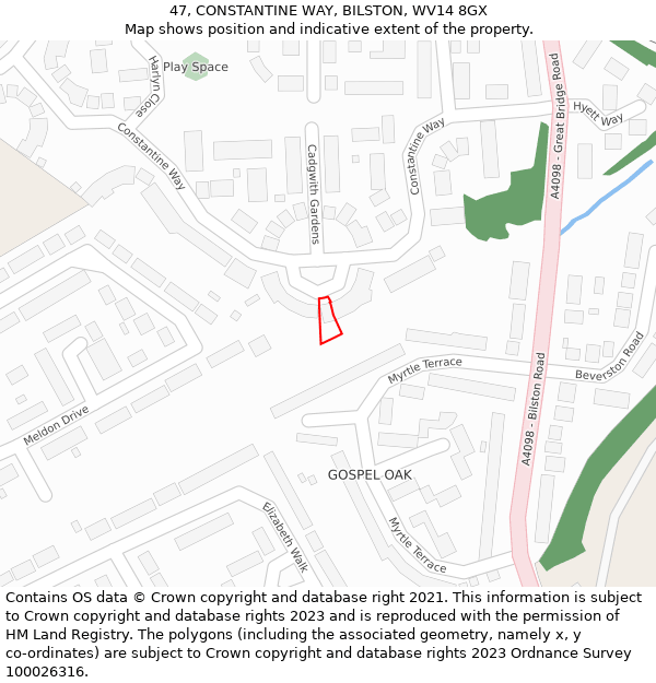 47, CONSTANTINE WAY, BILSTON, WV14 8GX: Location map and indicative extent of plot