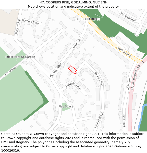 47, COOPERS RISE, GODALMING, GU7 2NH: Location map and indicative extent of plot